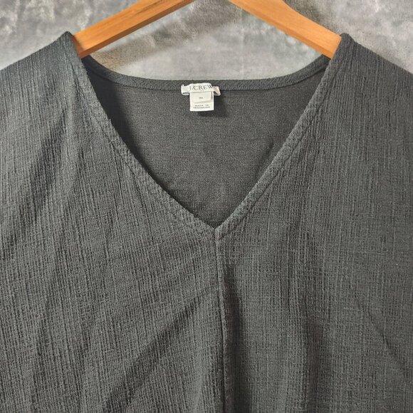 J Crew Womens Black Textured Tie Front V Neck Tee XL Short Sleeve Cotton Blend - Picture 3 of 10